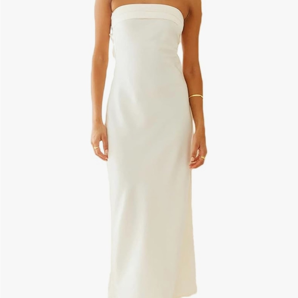 White Satin Strapless Maxi Dress